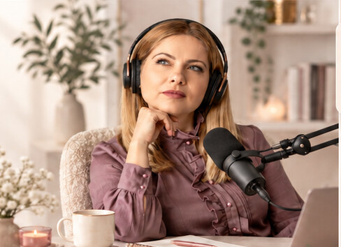 Aurelia Drăgoi în studioul de podcast